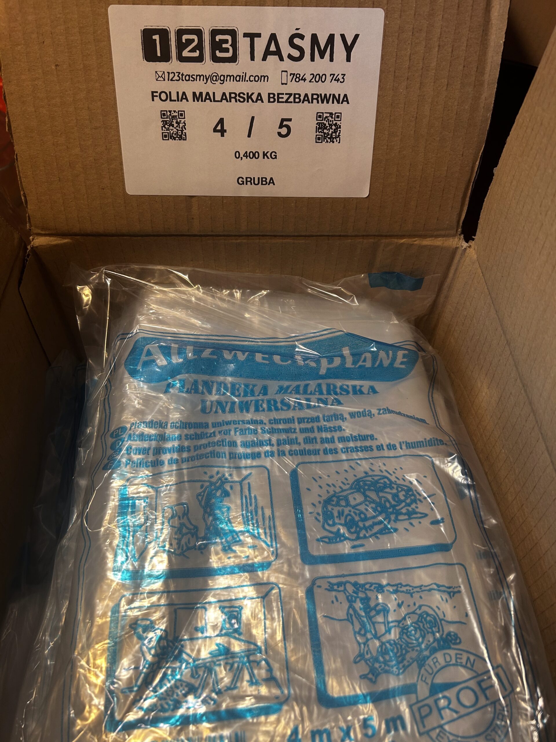 Folia malarska 4x5 Gruba 400g Bezbarwna